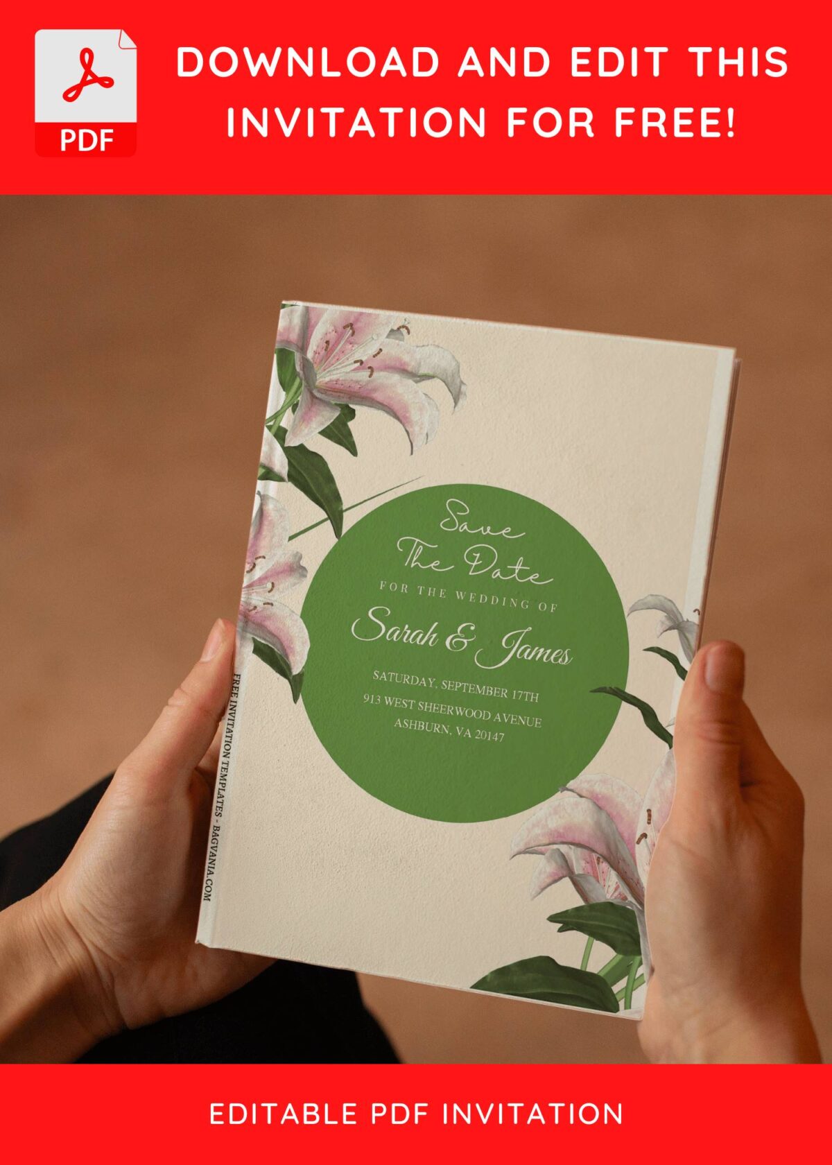 (Free Editable PDF) Botanical Harmony Lily Wedding Invitation Templates E