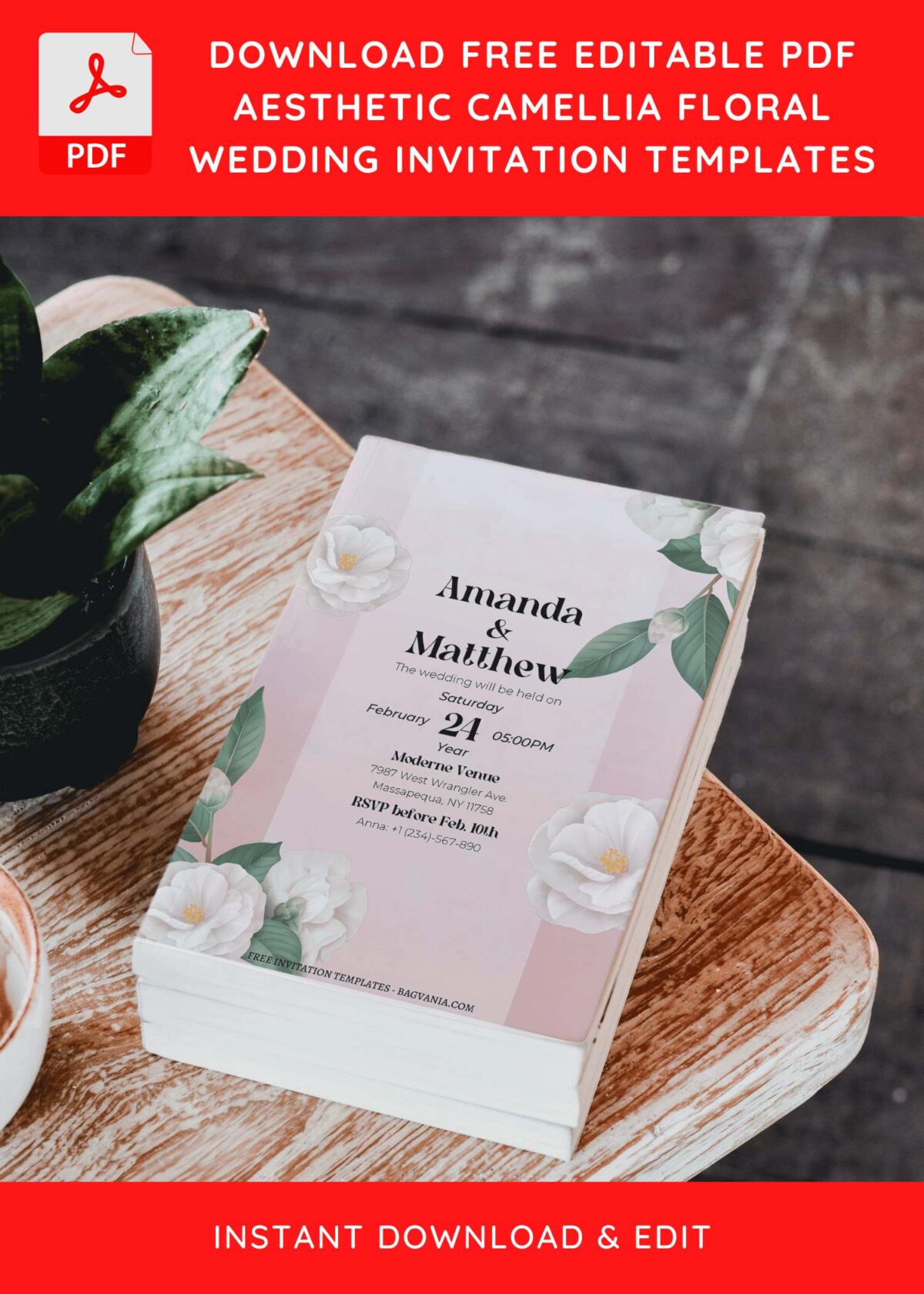 (Free Editable PDF) Dreamy Spring Camellia Buds Wedding Invitation Templates D