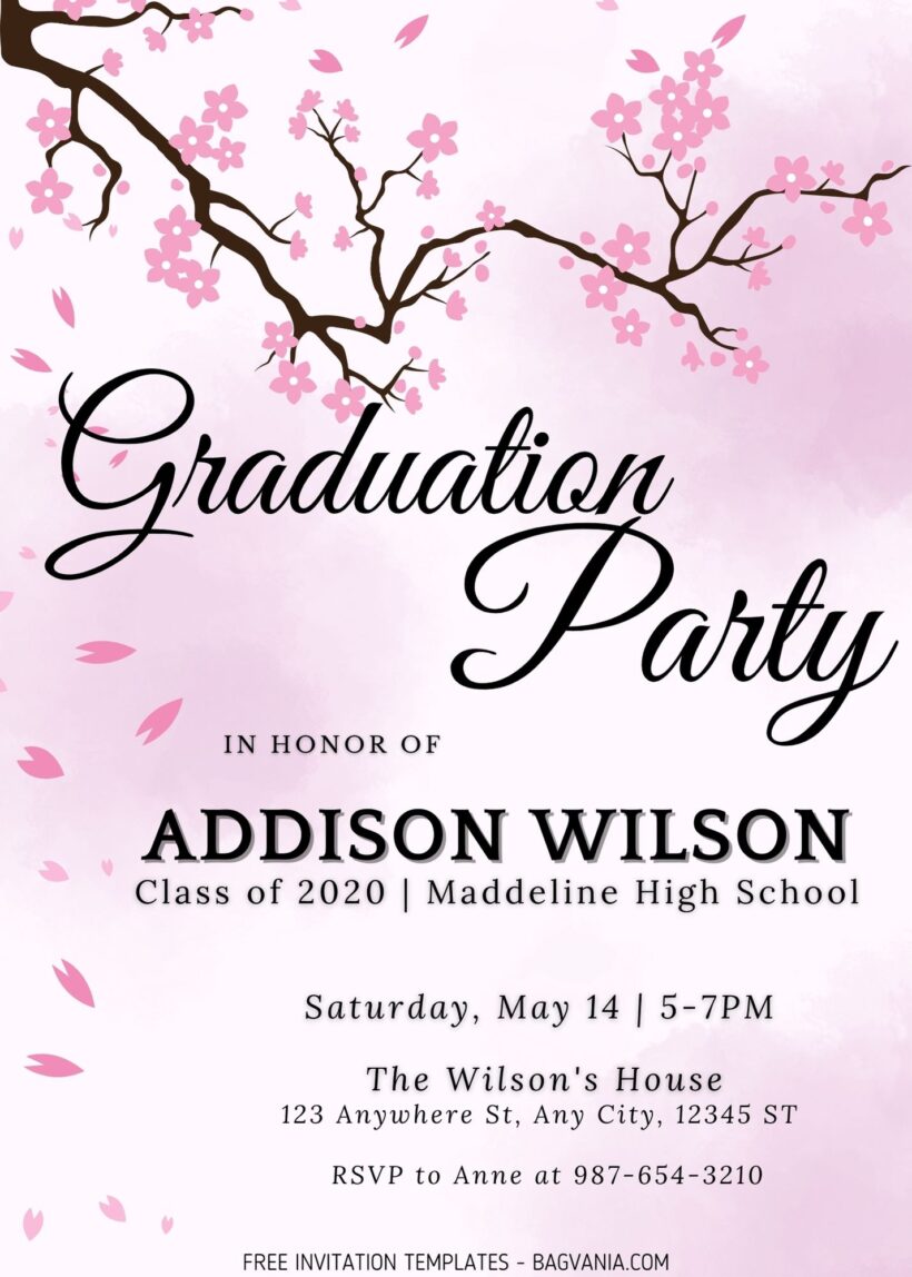 8+ Pink Cherry Blossom Graduation Party Invitation Templates Title