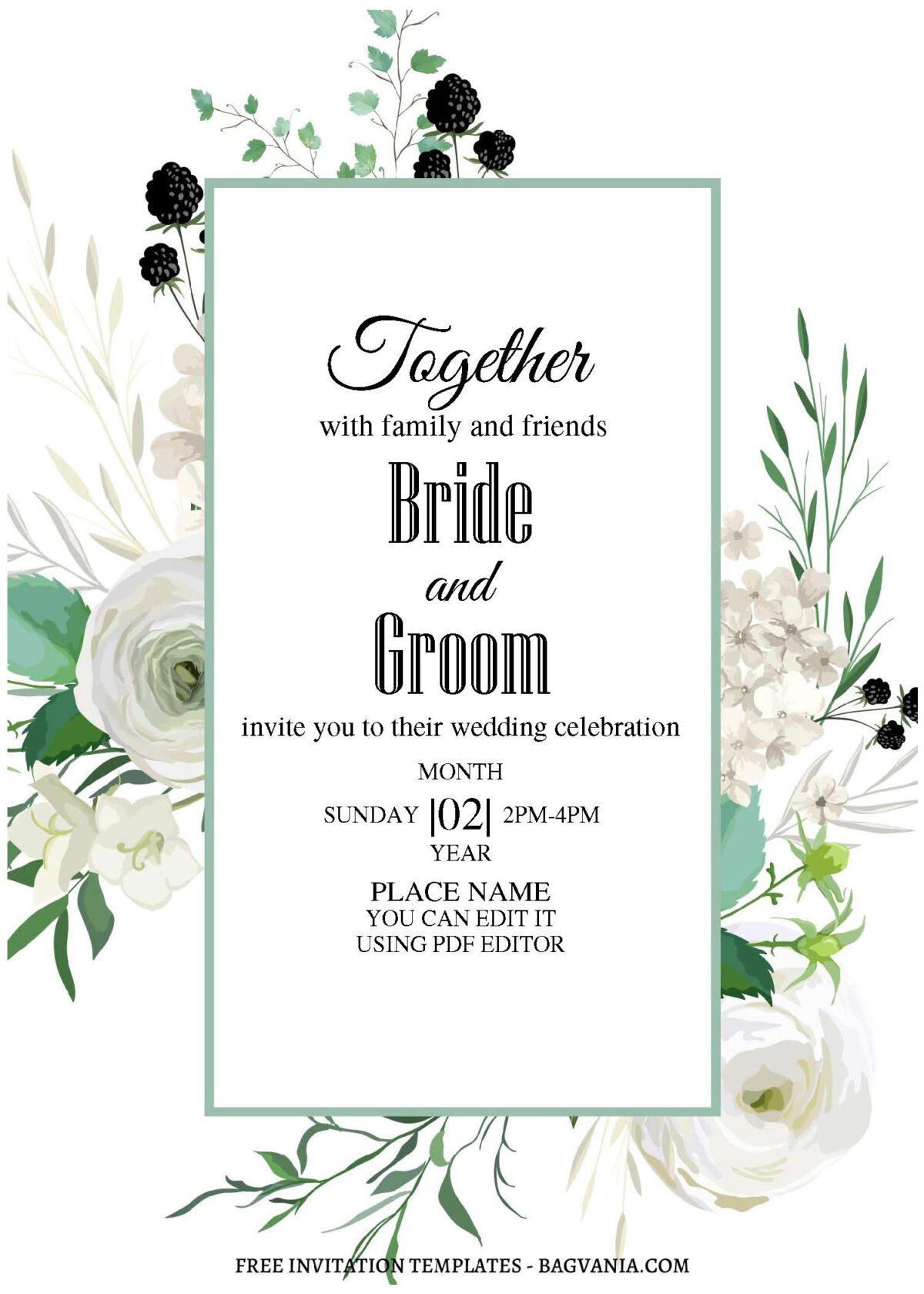 (Free Editable PDF) Garden Anemone Wedding Invitation Templates C