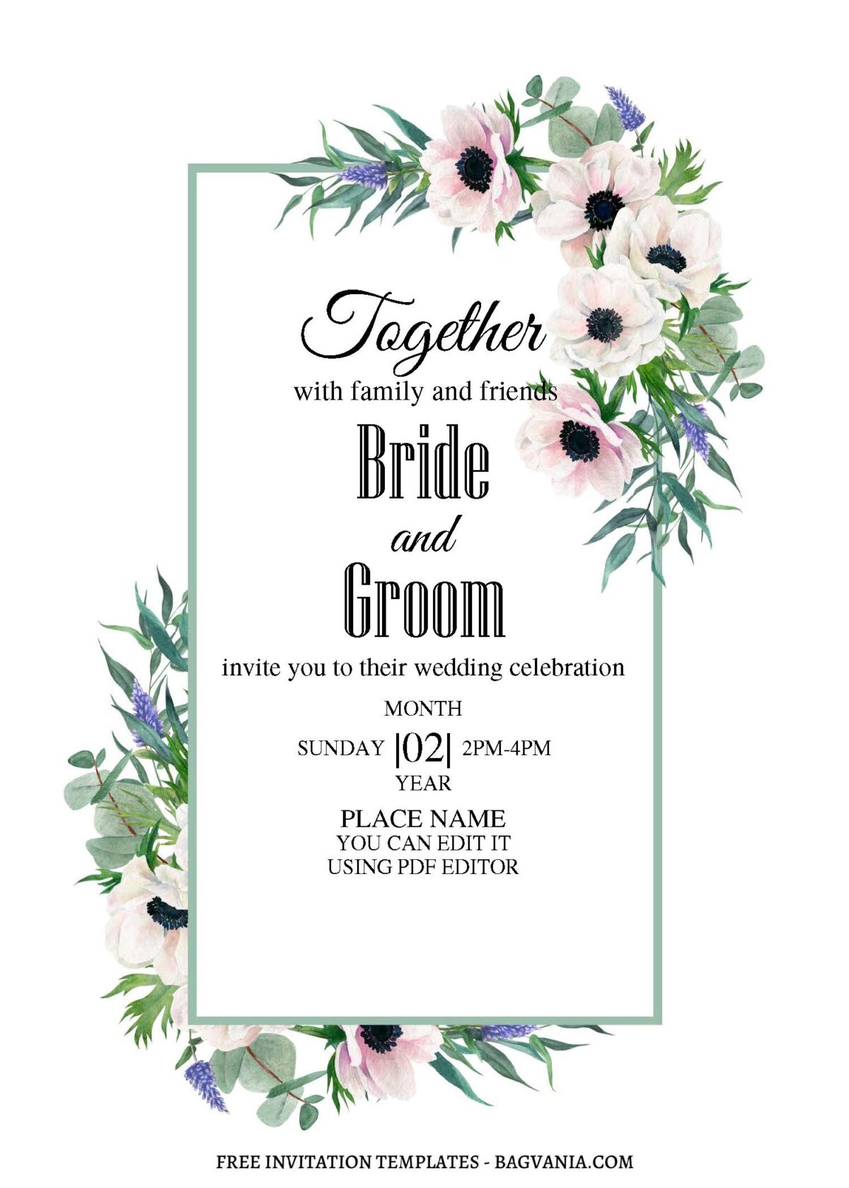 (Free Editable PDF) Garden Anemone Wedding Invitation Templates A