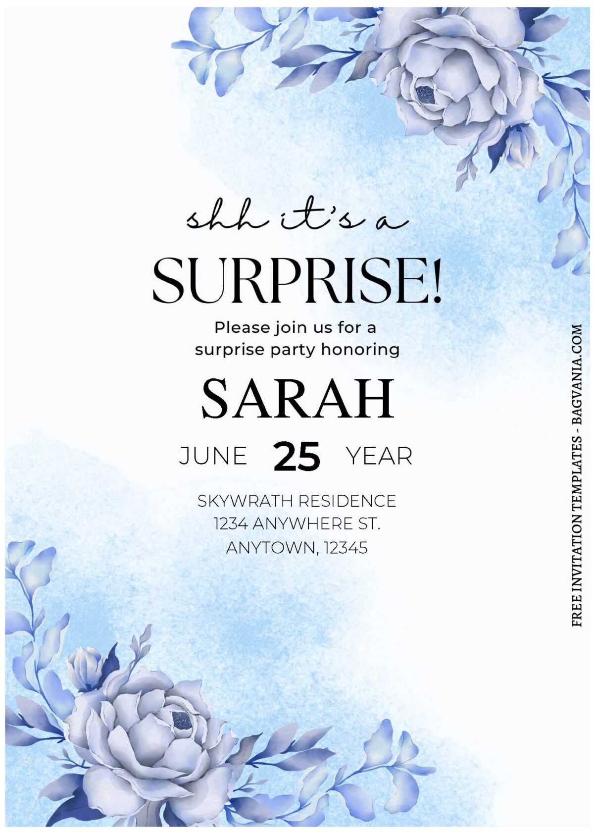 (Free Editable PDF) Blissful Blue Floral Wedding Invitation Templates C