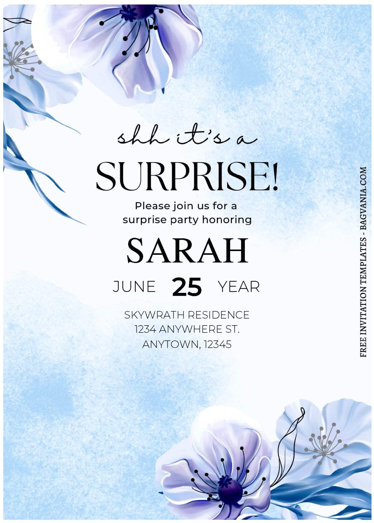 (Free Editable PDF) Blissful Blue Floral Wedding Invitation Templates A