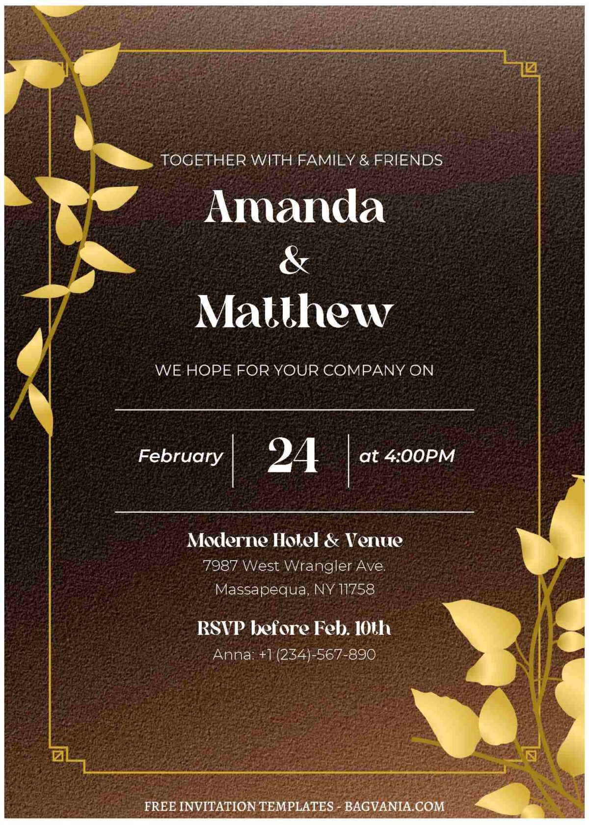 (Free Editable PDF) Gold Foil Greenery Wedding Invitation Templates A