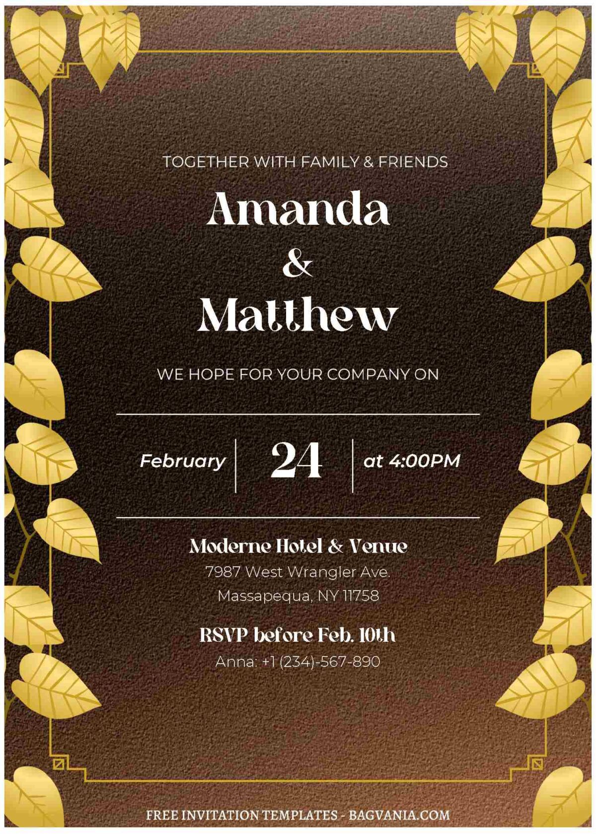 (Free Editable PDF) Gold Foil Greenery Wedding Invitation Templates C