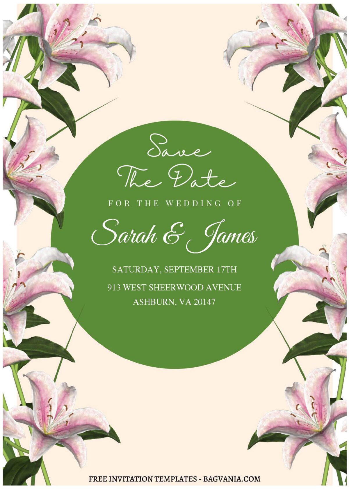 (Free Editable PDF) Botanical Harmony Lily Wedding Invitation Templates C