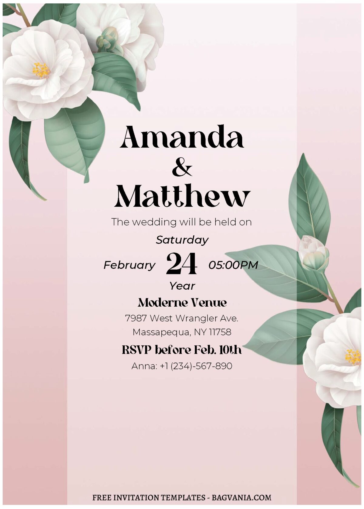 (Free Editable PDF) Dreamy Spring Camellia Buds Wedding Invitation Templates B