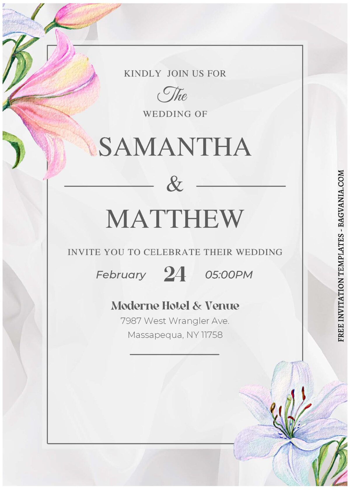 (Free Editable PDF) Pristine Watercolor Blooms Wedding Invitation Templates C