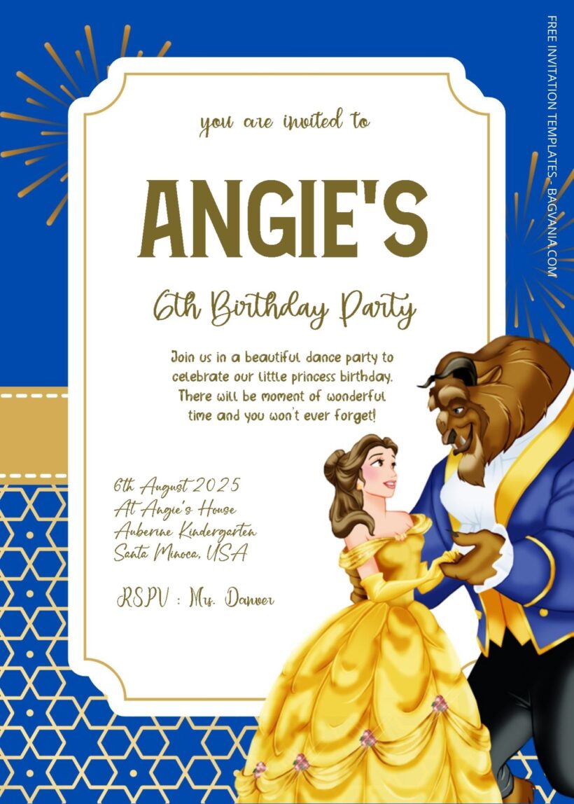( Free Editable PDF ) Beauty & The Beast Birthday Invitation Templates One