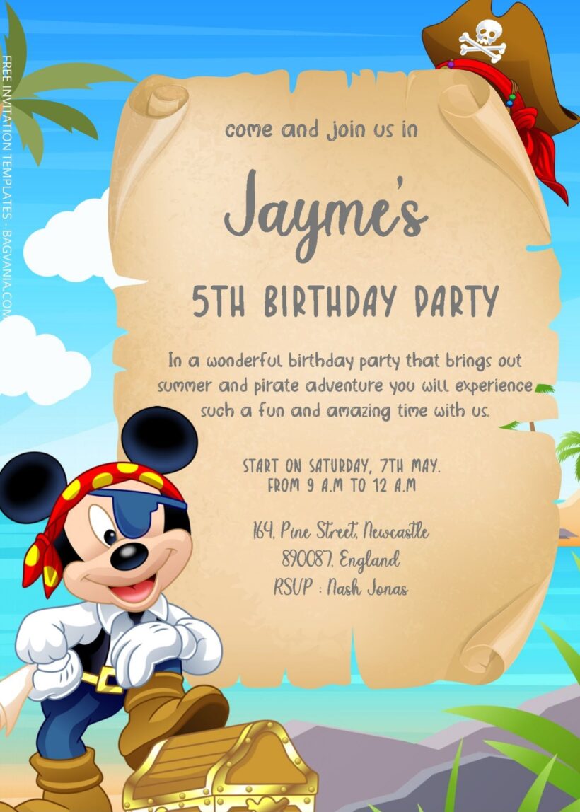 ( Free Editable PDF ) Disney Pirate Birthday Invitation Templates One