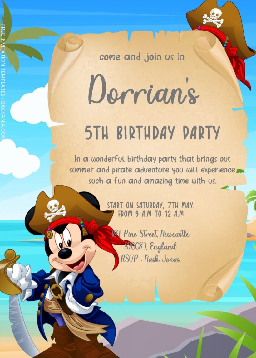 ( Free Editable PDF ) Disney Pirate Birthday Invitation Templates Three