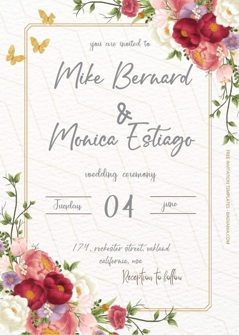 ( Free Editable PDF ) Fancy Floral Wedding Invitation Templates Two