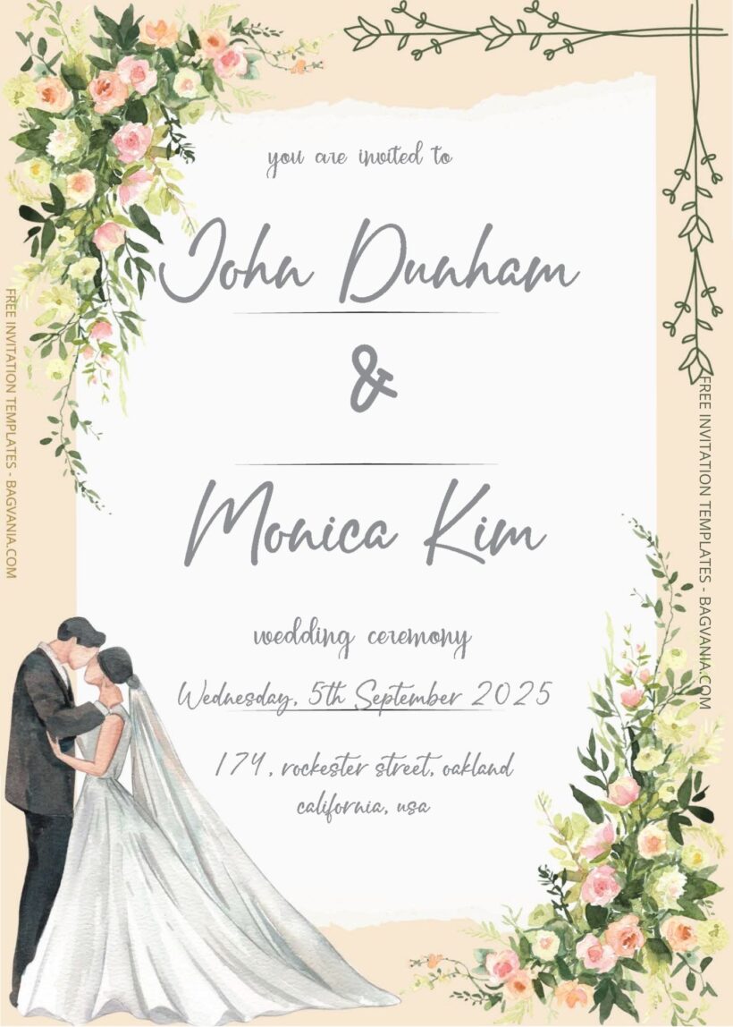 ( Free Editable PDF ) Flowers Gate Wedding Invitation Templates One