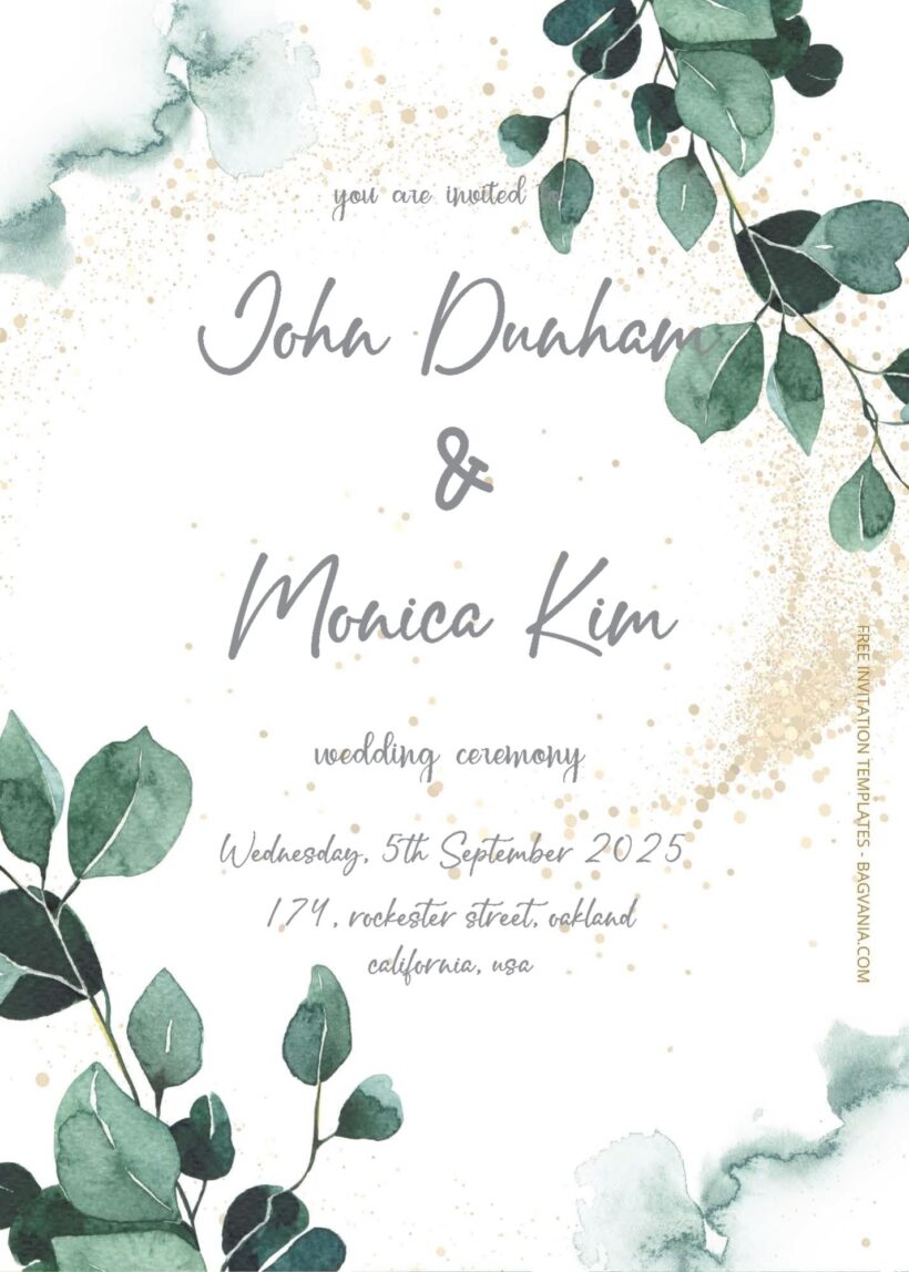 ( Free Editable PDF ) Fresh Eucalyptus Wedding Invitation Templates Two