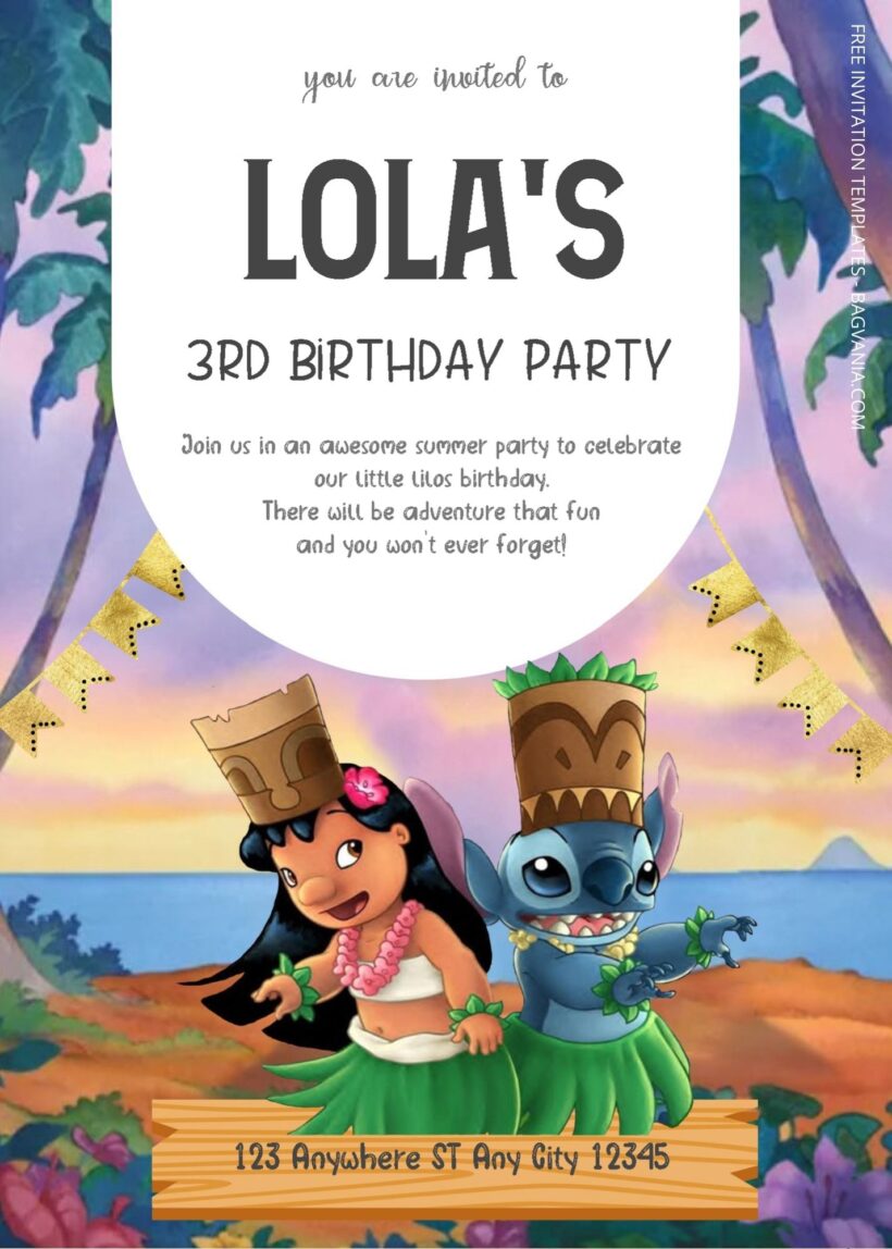 ( Free Editable PDF ) Lilo & Stitch Birthday Invitation Templates Three