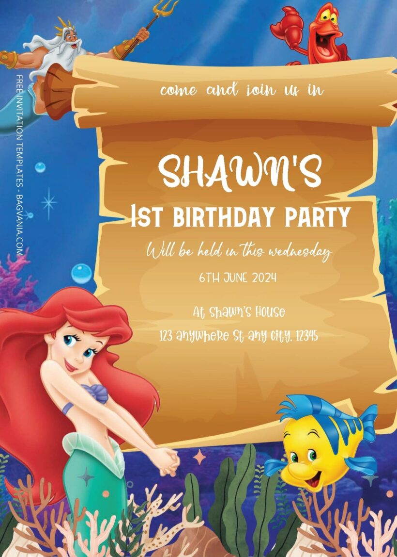 ( Free Editable PDF ) Little Mermaid Birthday Invitation Templates One