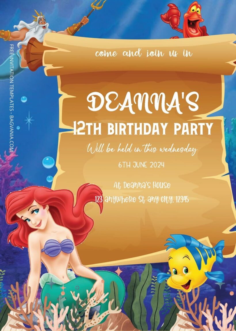 ( Free Editable PDF ) Little Mermaid Birthday Invitation Templates Three