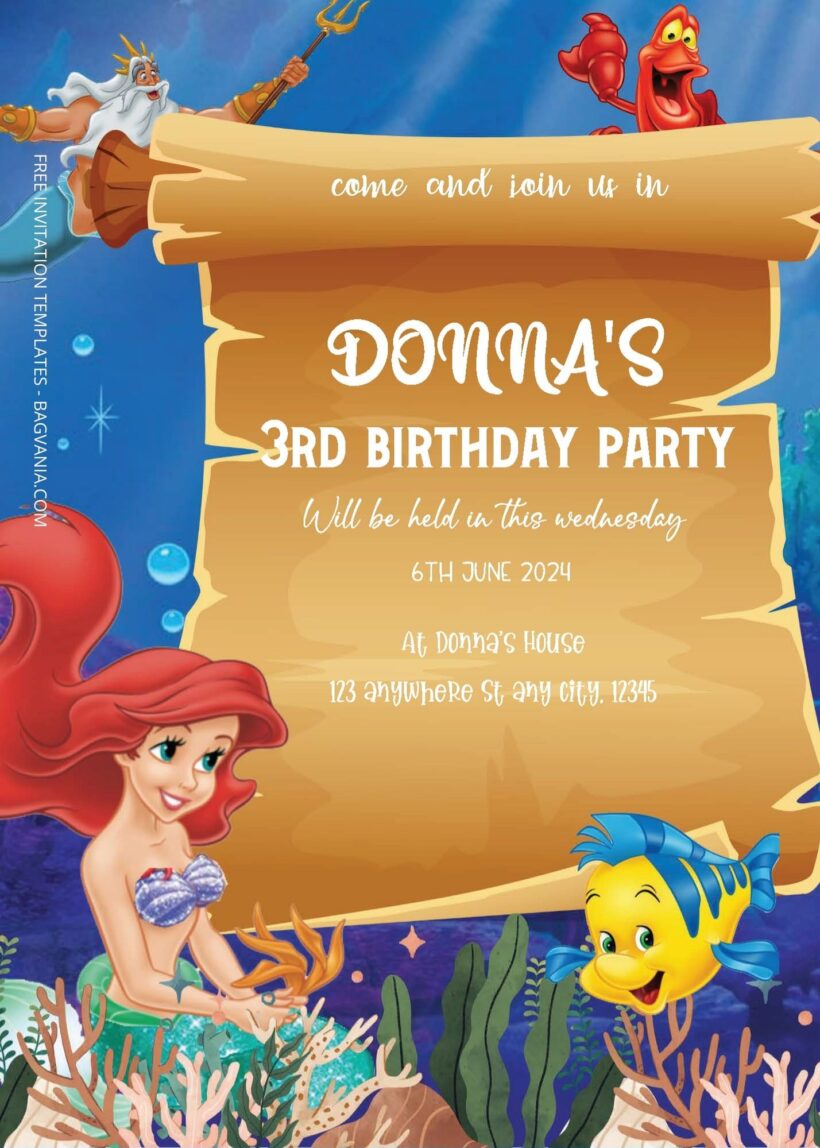 ( Free Editable PDF ) Little Mermaid Birthday Invitation Templates Two