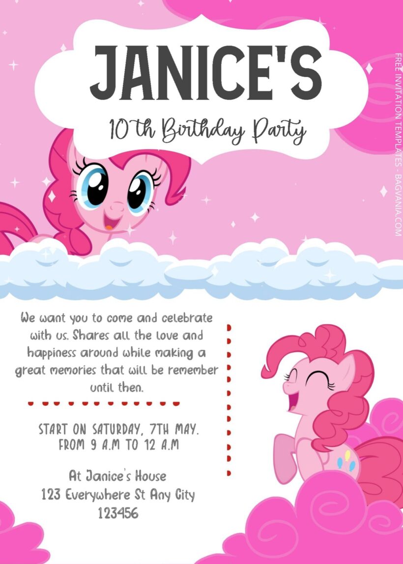 ( Free Editable PDF ) Pinkie Pie Birthday Invitation Templates One