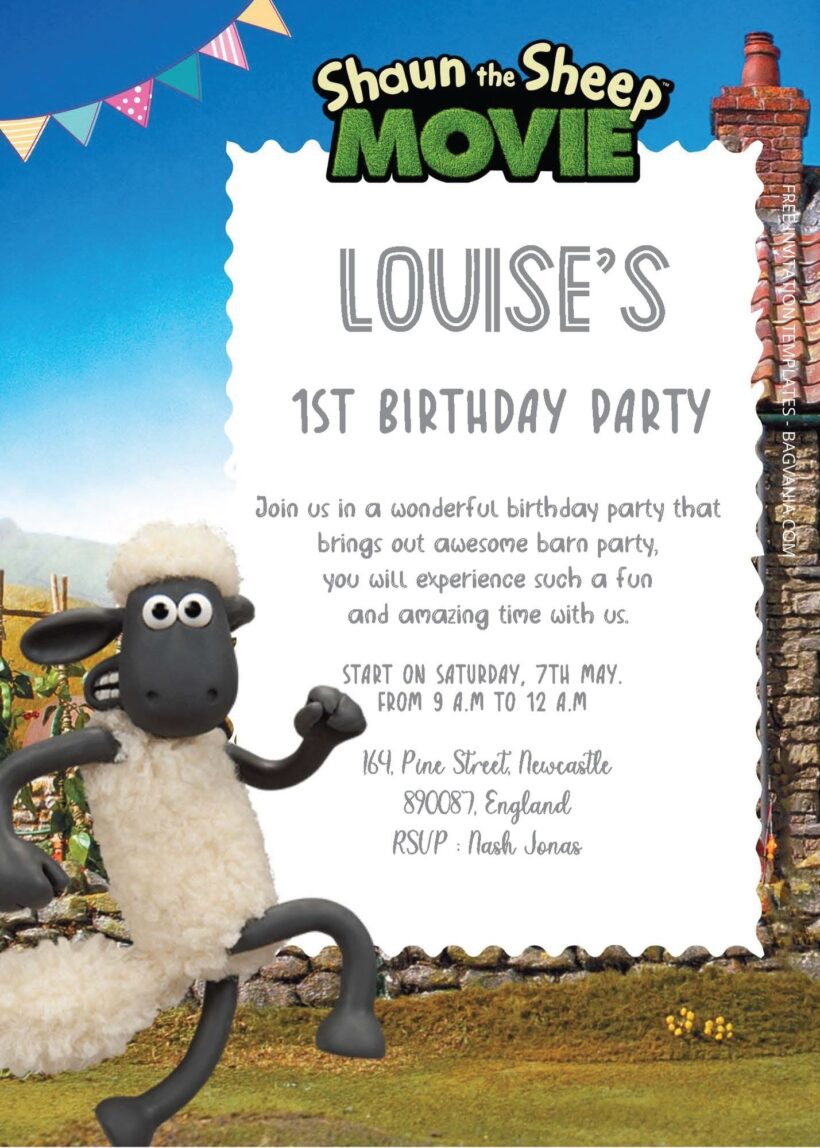 ( Free Editable PDF ) Shaun The Sheep Birthday Invitation Templates Three