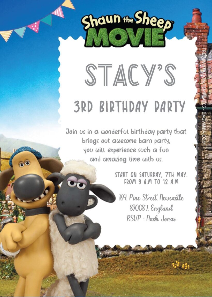 ( Free Editable PDF ) Shaun The Sheep Birthday Invitation Templates Two