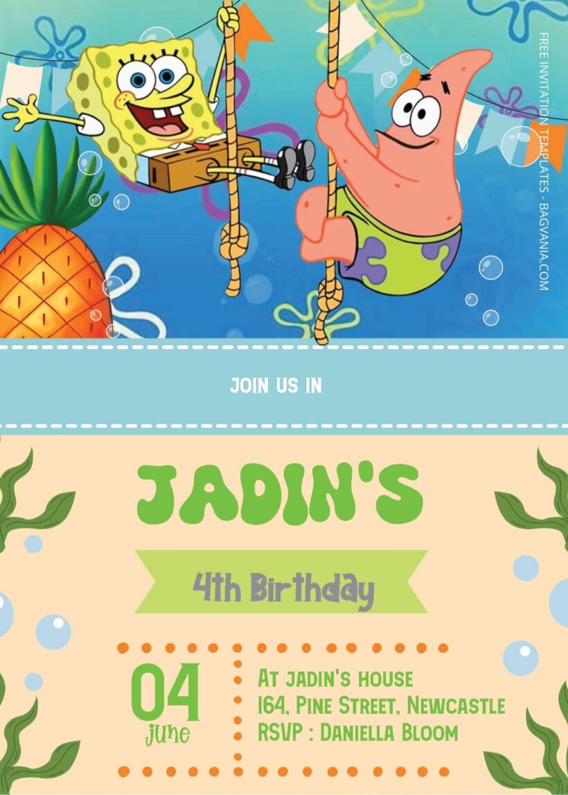 ( Free Editable PDF ) Spongebob Squarepants Birthday Invitation Templates One