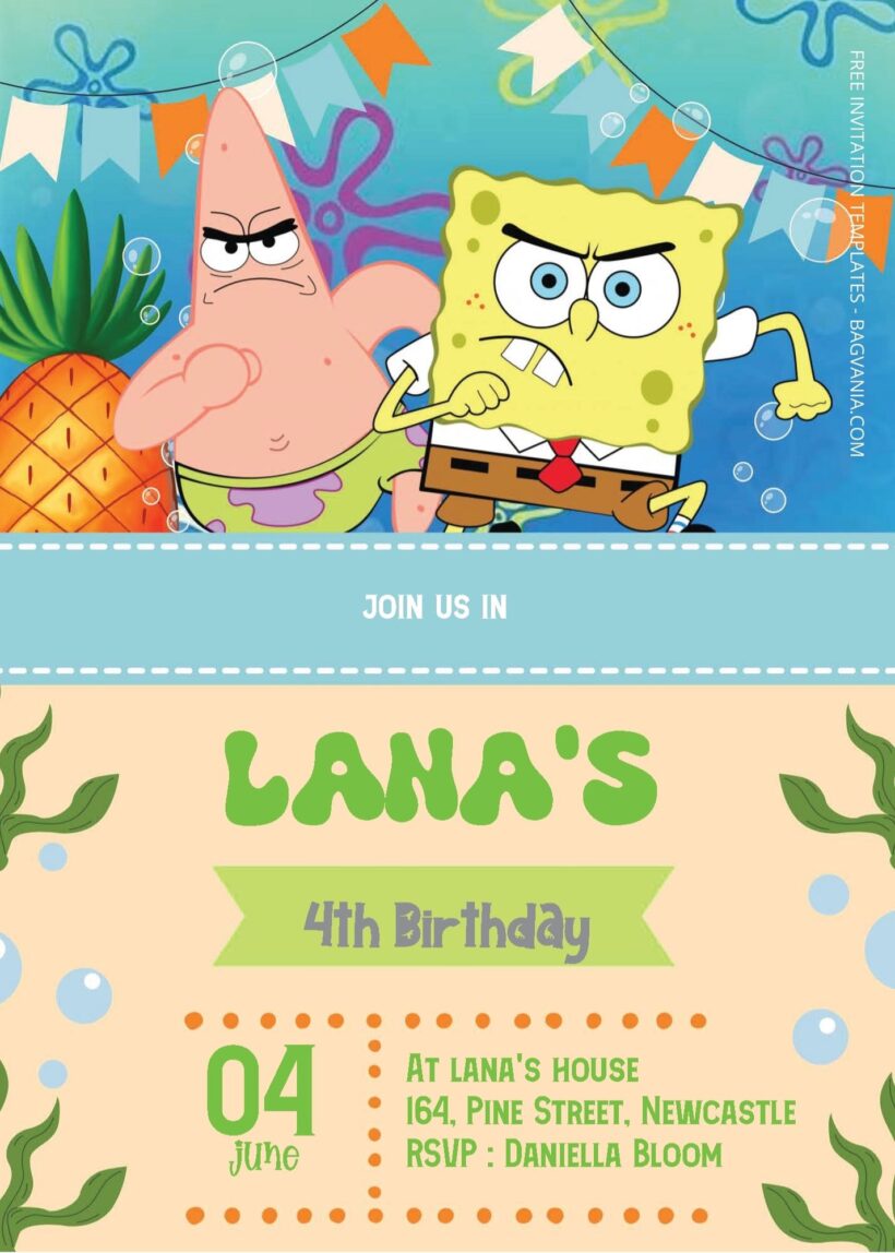 ( Free Editable PDF ) Spongebob Squarepants Birthday Invitation Templates Three