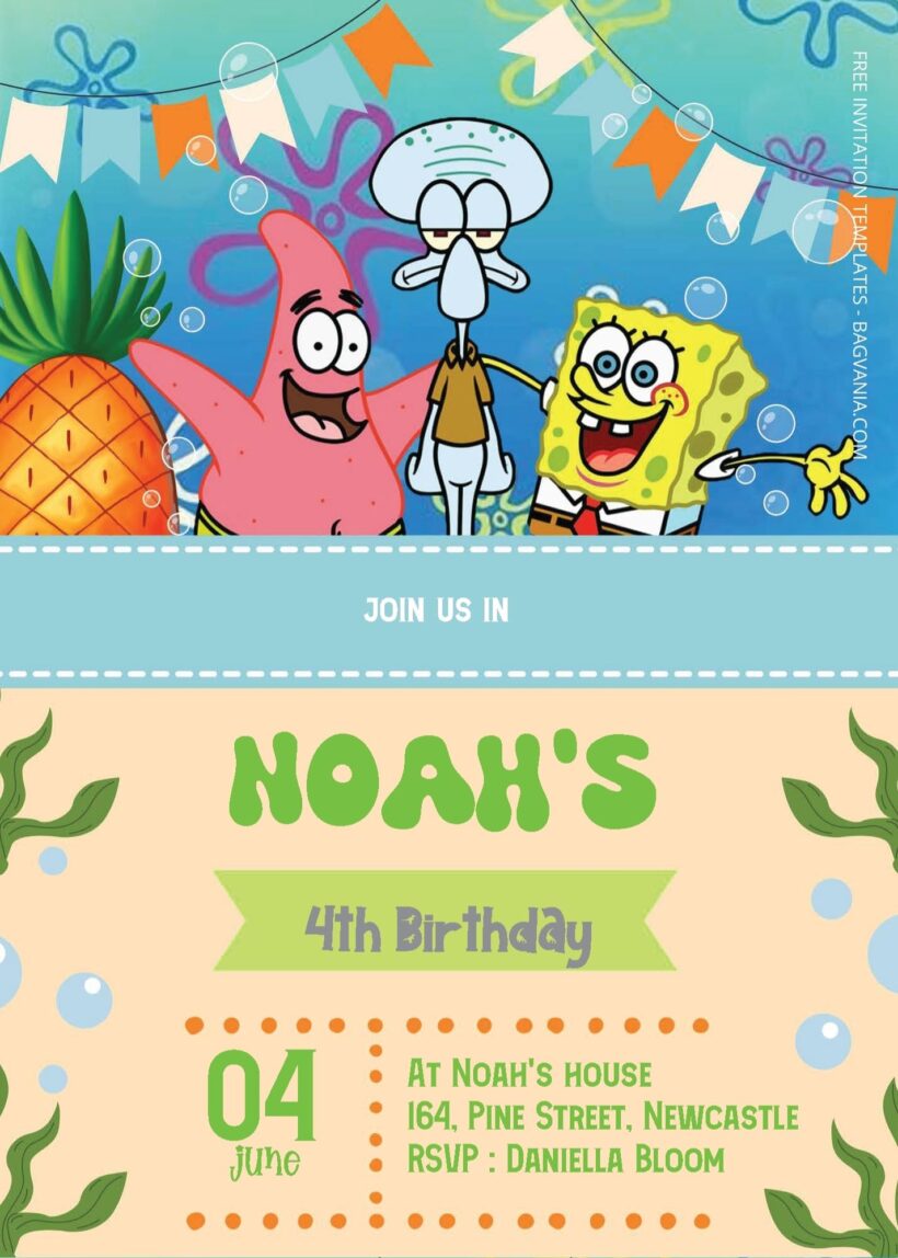 ( Free Editable PDF ) Spongebob Squarepants Birthday Invitation Templates Two
