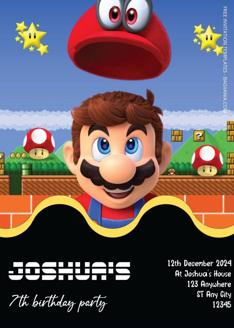 ( Free Editable PDF ) Super Mario Birthday Invitation Templates Two