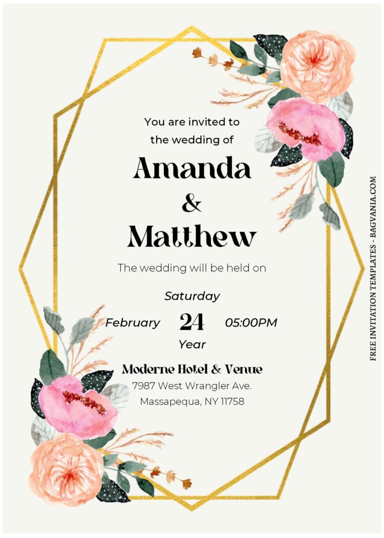 (Free Editable PDF) Stylish Gold Geometric Frame Wedding Invitation ...