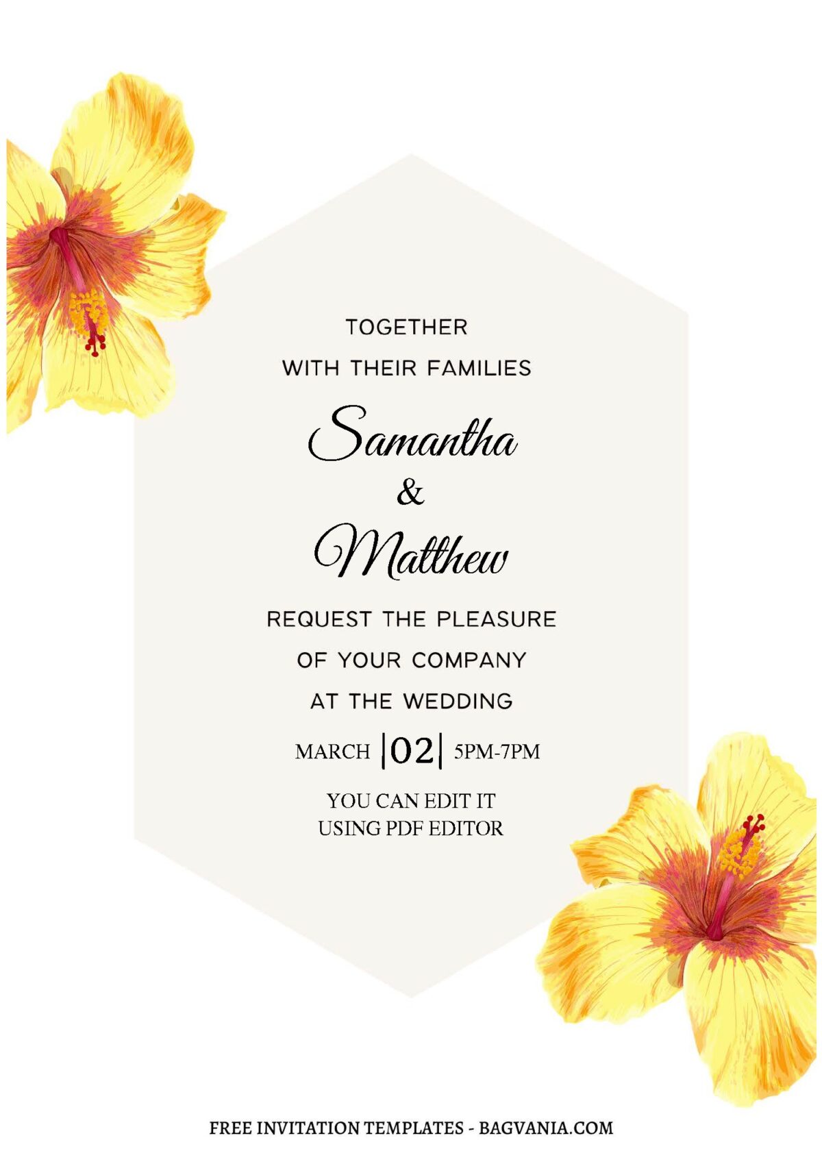 (Free Editable PDF) Radiant Hawaiian Luau Hibiscus Wedding Invitation Templates C