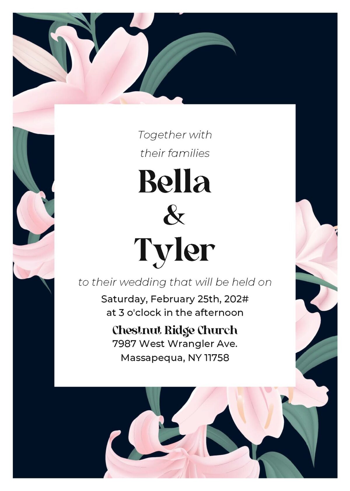 (Free Editable PDF) Pristine White Lily Wedding Invitation Templates B