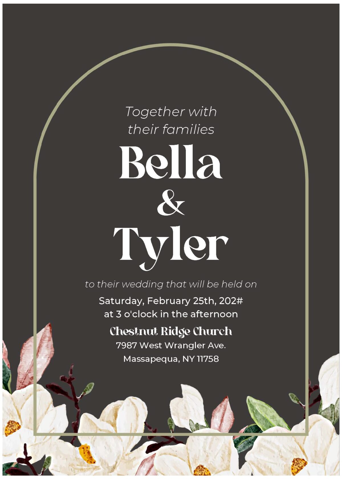 (Free Editable PDF) Elegant Floral Frame Magnolia Wedding Invitation Templates C