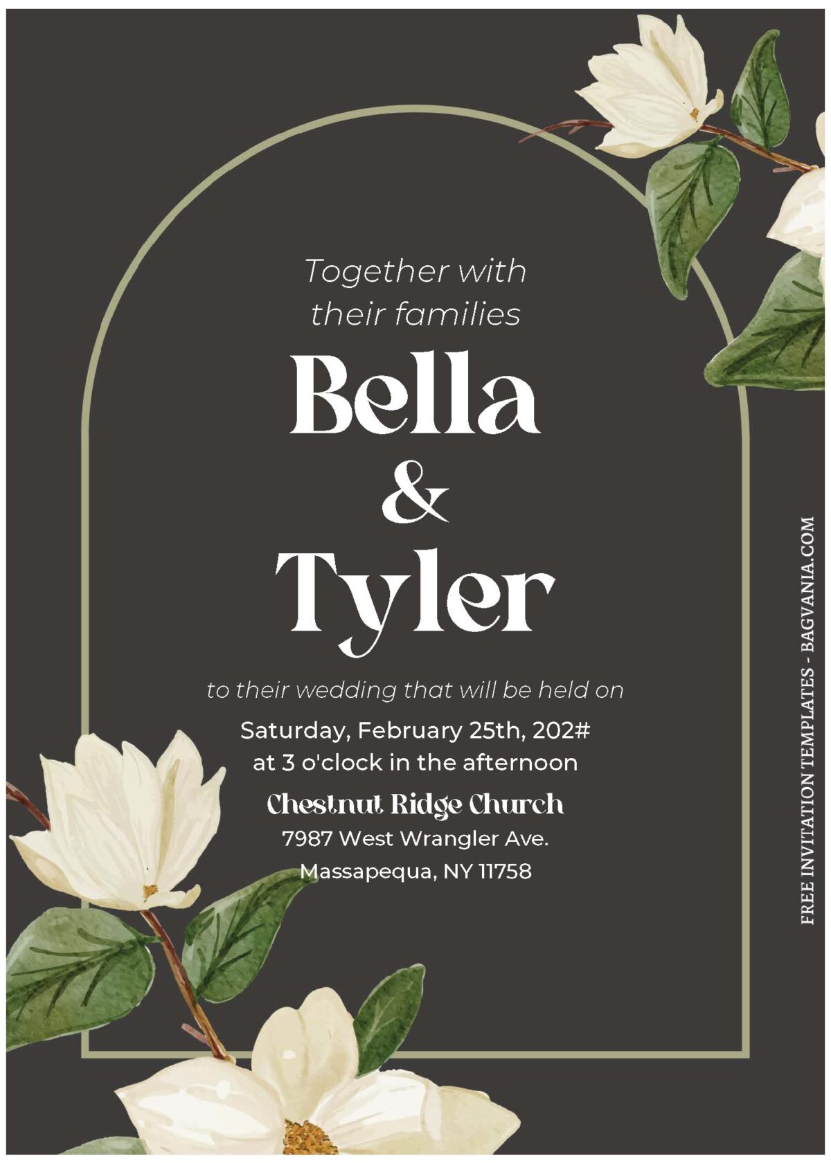 (Free Editable PDF) Elegant Floral Frame Magnolia Wedding Invitation Templates A