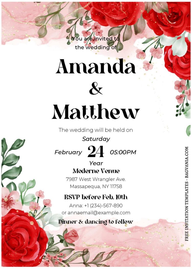 (Free Editable PDF) Virtuous Romantic Rose Wedding Invitation Templates ...