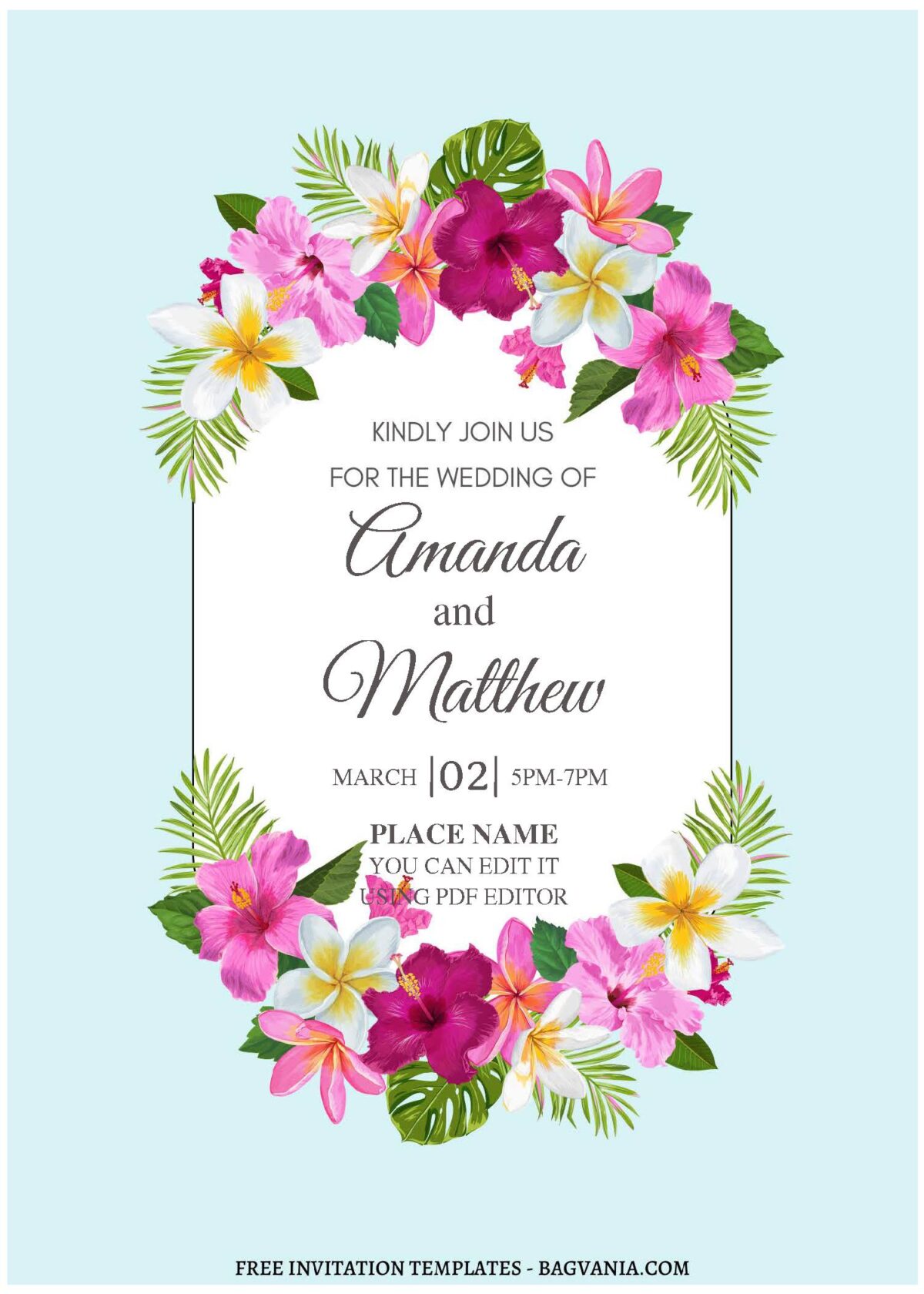 (Free Editable PDF) Exotic Tropical Summer Wedding Invitation Templates C