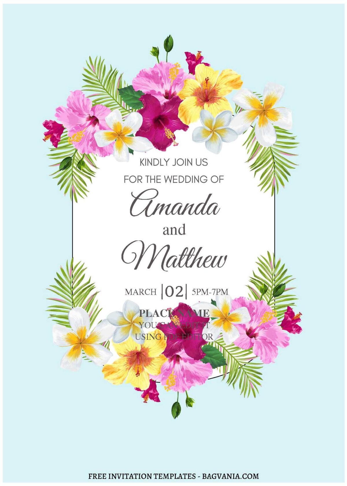 (Free Editable PDF) Exotic Tropical Summer Wedding Invitation Templates A