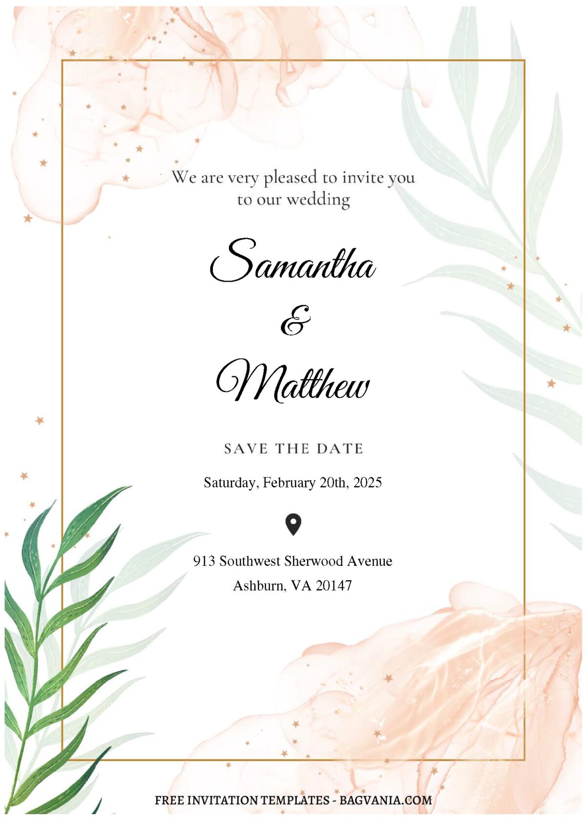 (Free Editable PDF) Garden Of Gold Wedding Invitation Templates C
