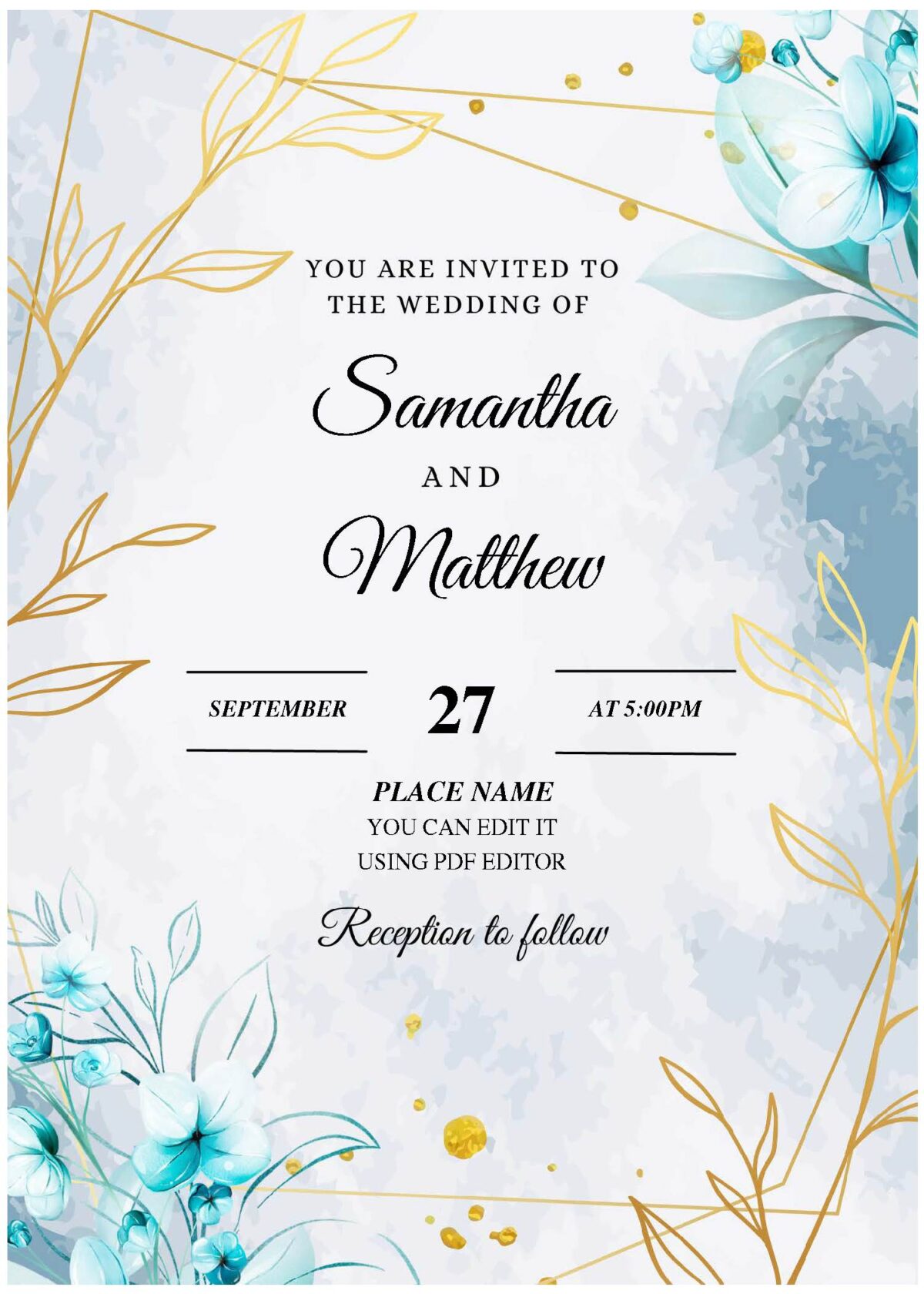 (Free Editable PDF) Stunning Gold Geometric Pansy Flower Wedding Invitation Templates C