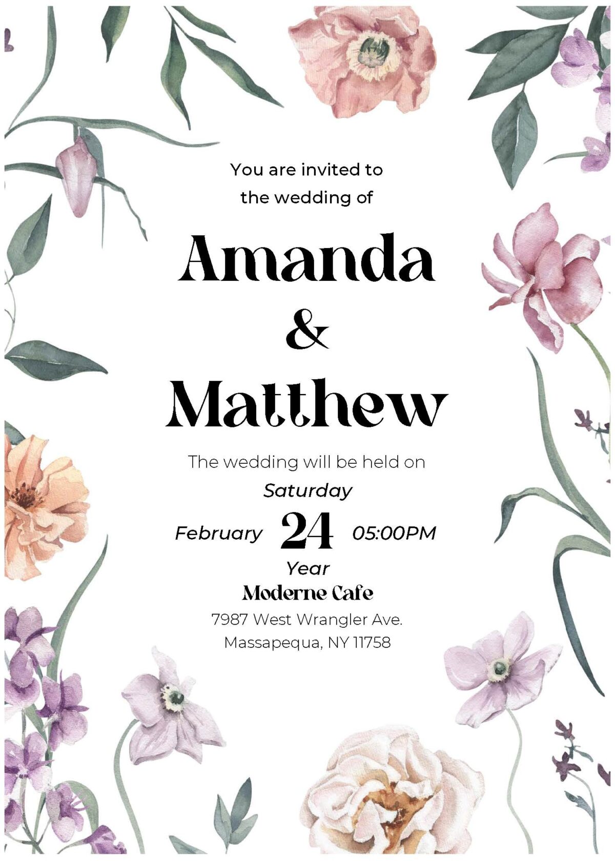 (Free Editable PDF) Geometric Wildflower Wedding Invitation Templates C