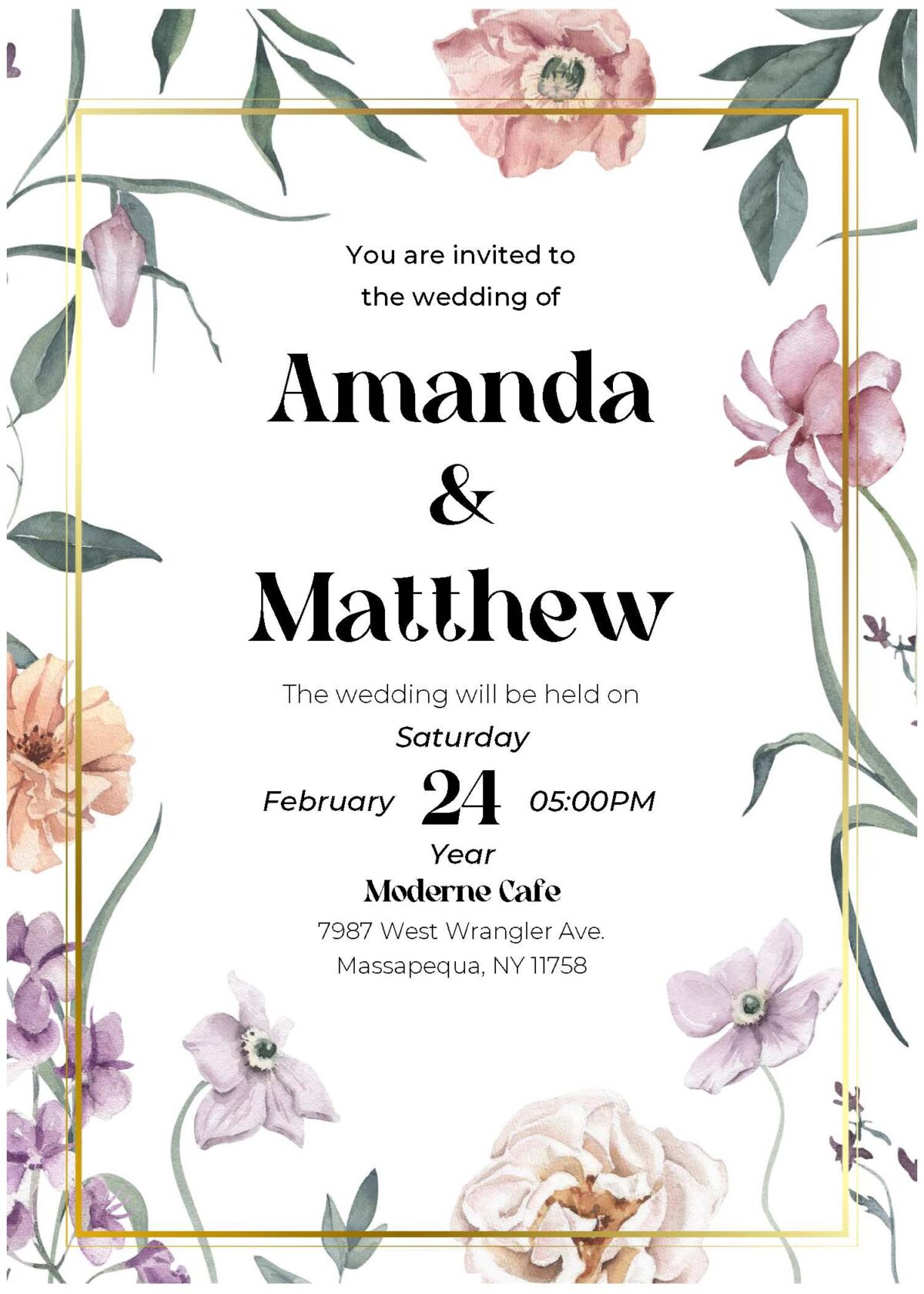 (Free Editable PDF) Geometric Wildflower Wedding Invitation Templates A