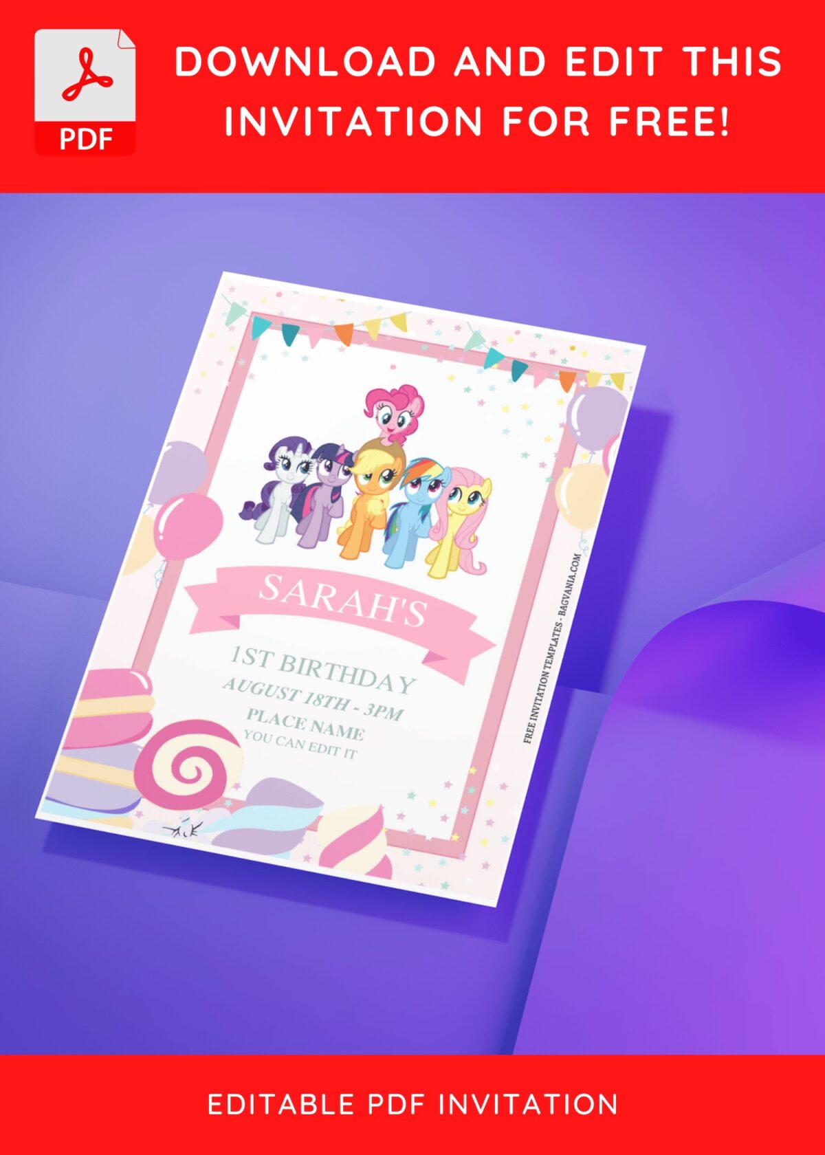 (Free Editable PDF) Magical My Little Pony Candyland Birthday Invitation Templates J