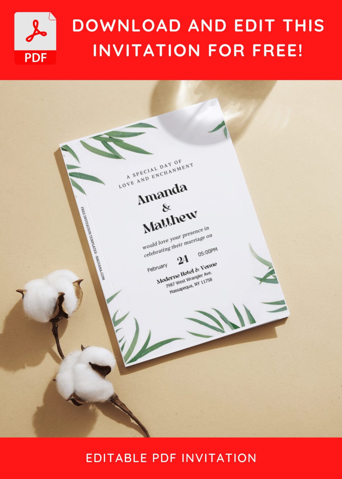 (Free Editable PDF) Stylish Dusty Greenery Wedding Invitation Templates J