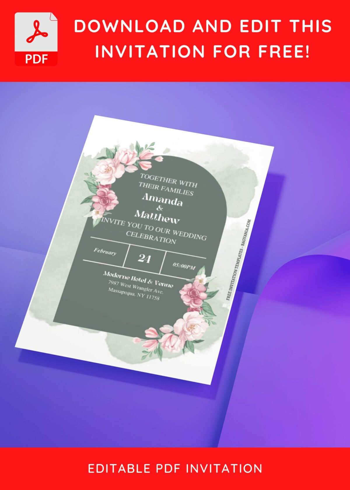 (Free Editable PDF) Classy Blush Pink Floral Wedding Invitation Templates J