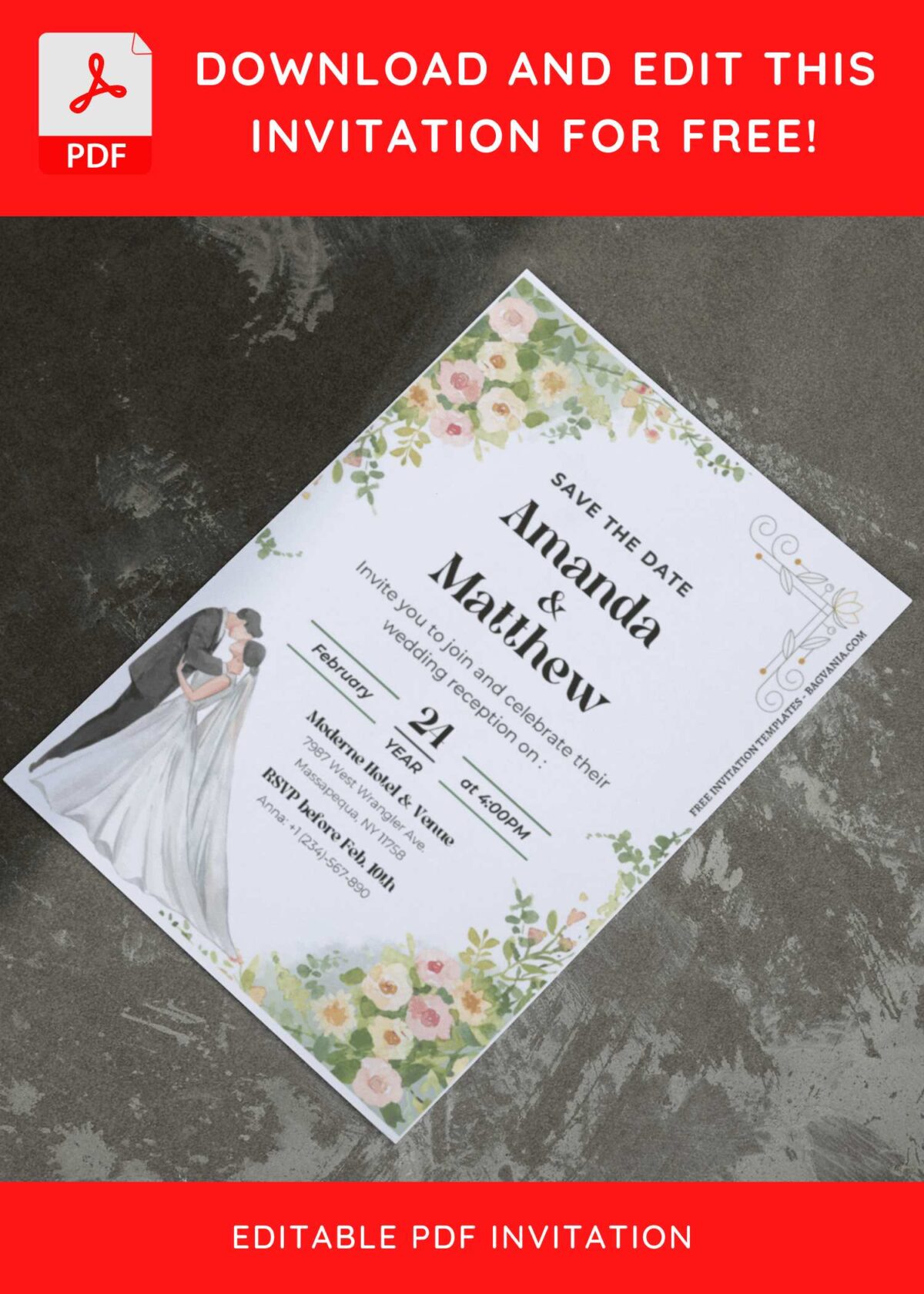 (Free Editable PDF) Beautiful Garden Wedding Invitation Templates I