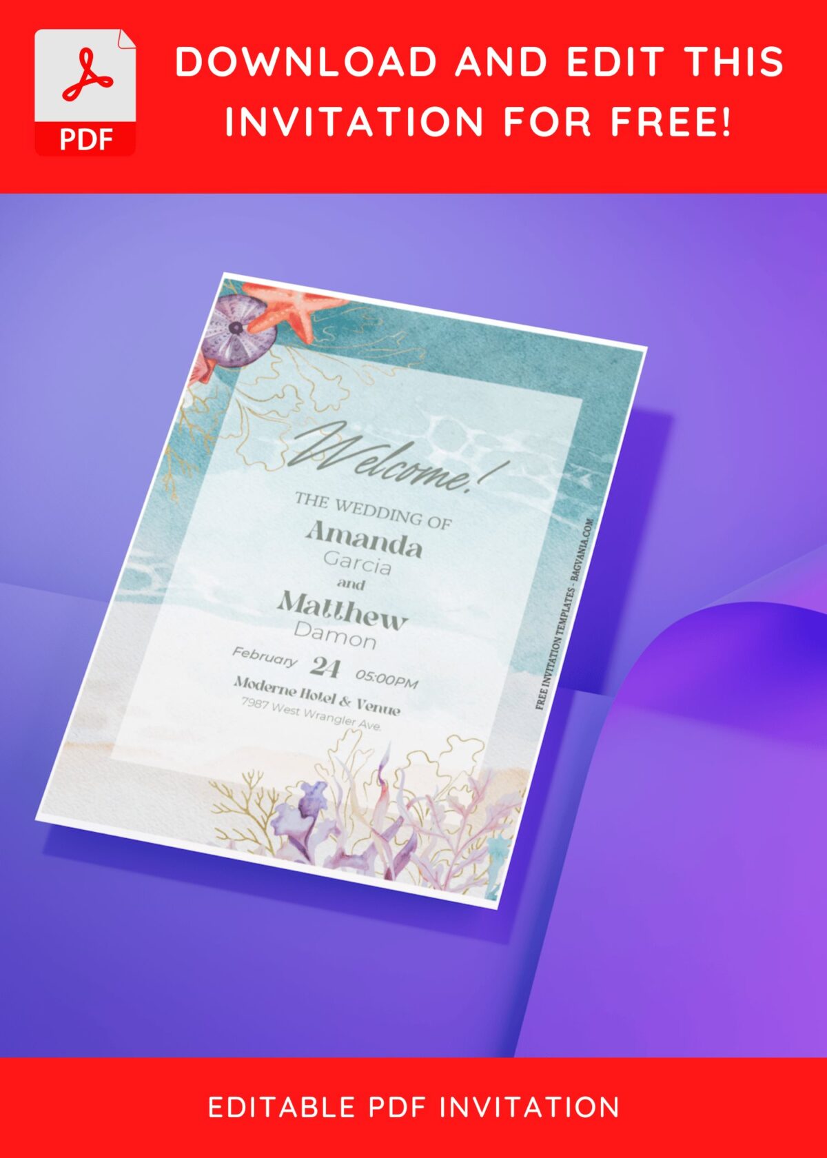 (Free Editable PDF) Boho Beach Wedding Invitation Templates J