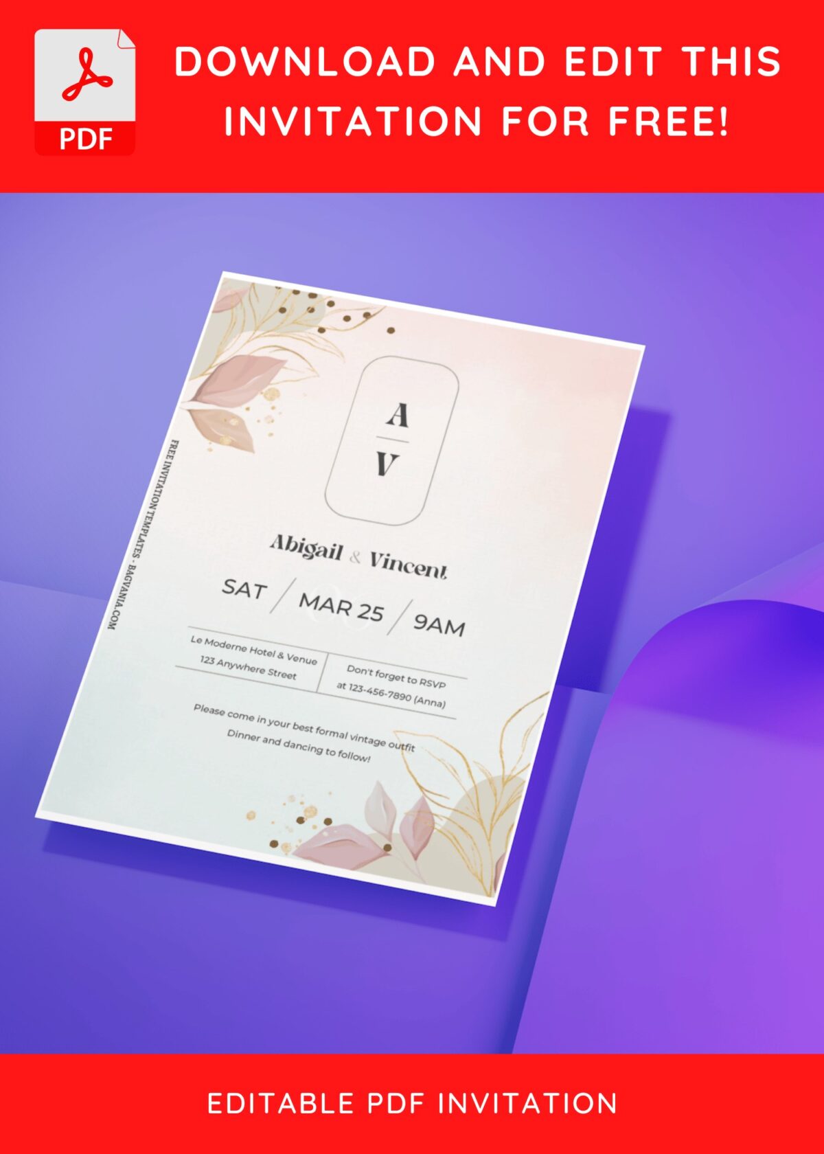 (Free Editable PDF) Rustic Monogram Wedding Invitation Templates J
