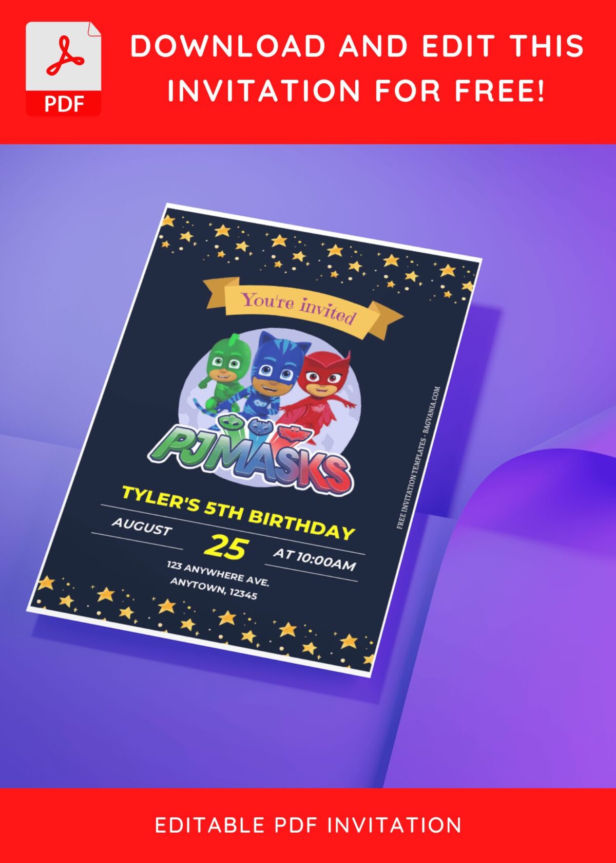 (Free Editable PDF) Lovely PJ Masks Birthday Invitation Templates I
