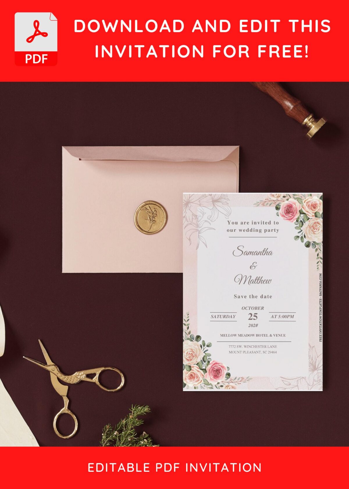 (Free Editable PDF) Everlasting Spring Meadow Wedding Invitation Templates I