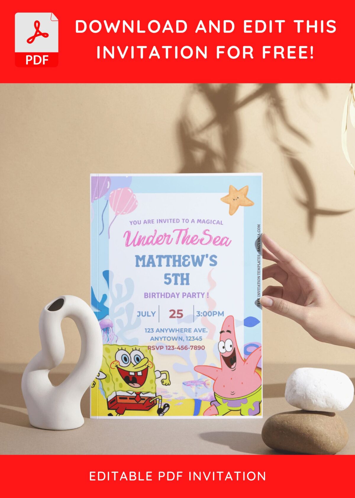 (Free Editable PDF) Fun Splash SpongeBob Under The Sea Birthday Invitation Templates I